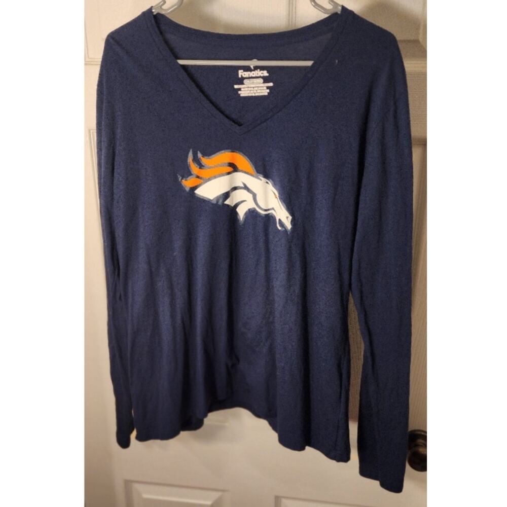 Fanatics Denver Broncos Long Sleeve Tee Womens XXL Navy Logo Shirt